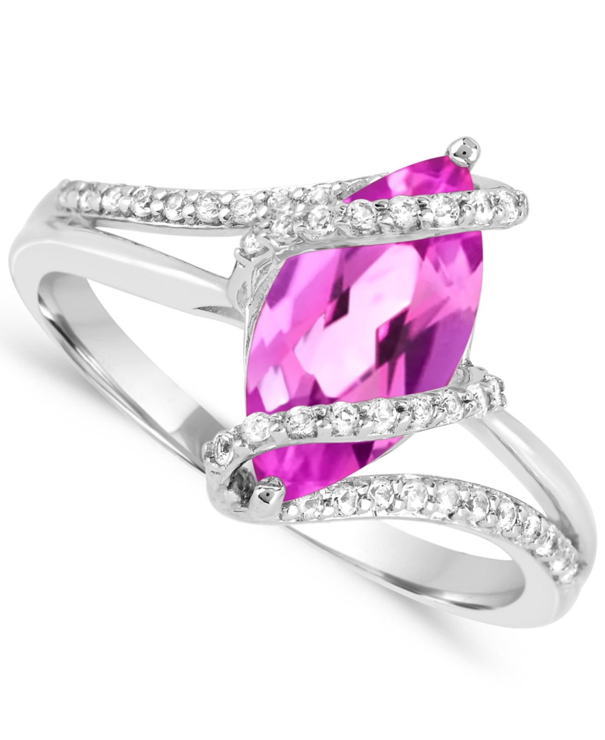 Macy's Lab-Grown Pink and White Sapphire Cocktail & Statement Open Ring (1-3/4 and 1/3 ct. t.w.) in Sterling Silver - Pink