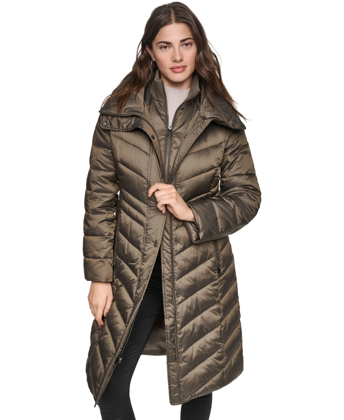 Andrew Marc Women's Clements Chevron Quilted Puffer Coat - Truffle