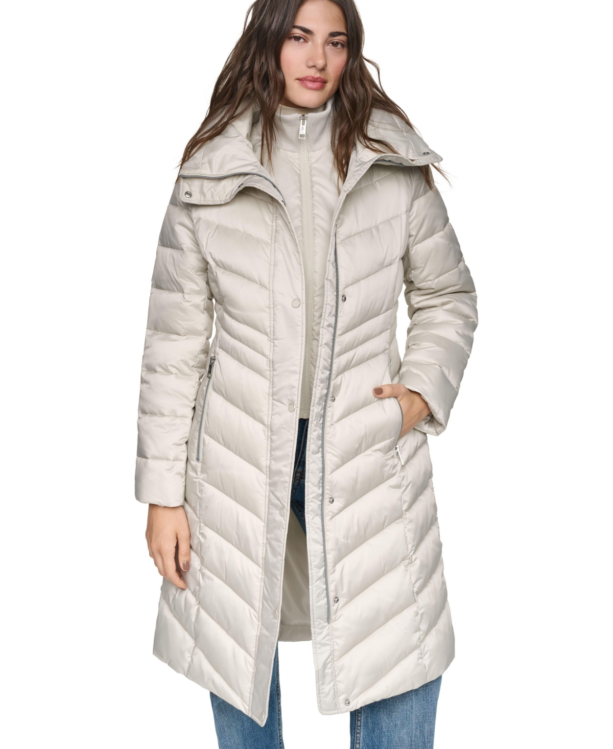 Andrew Marc Women's Clements Chevron Quilted Puffer Coat - Pearl