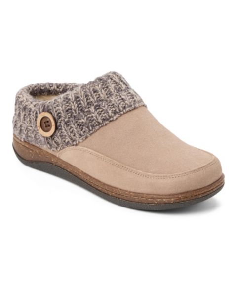 Женские тапочки Clarks Suede Sweater-Knit Cuff Round Toe Clog Slippers, цвет: Серо-коричневый
