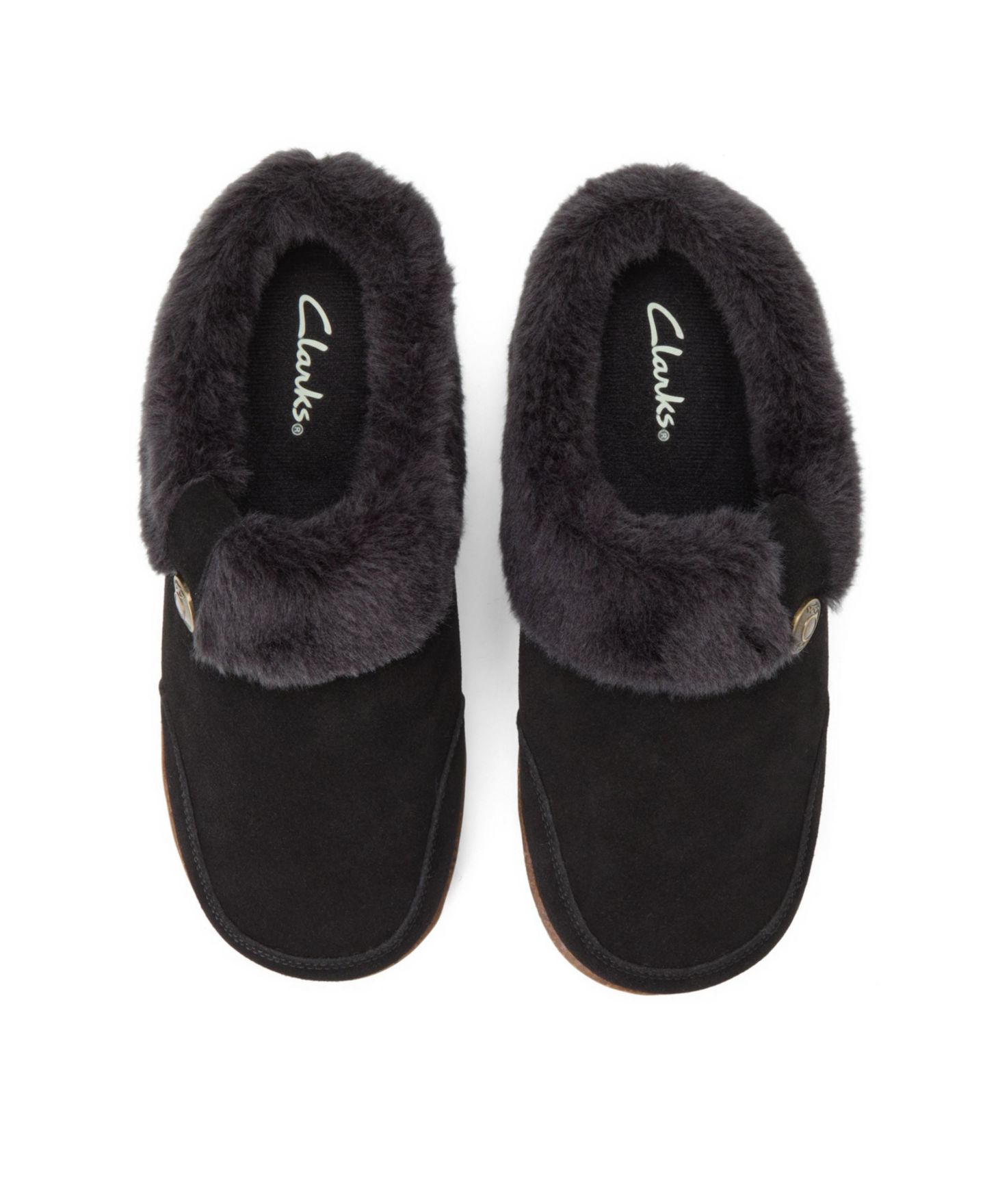 Женские тапочки Clarks Suede Clog Slippers With Faux Fur Cuff, цвет: Чёрный — фото 4
