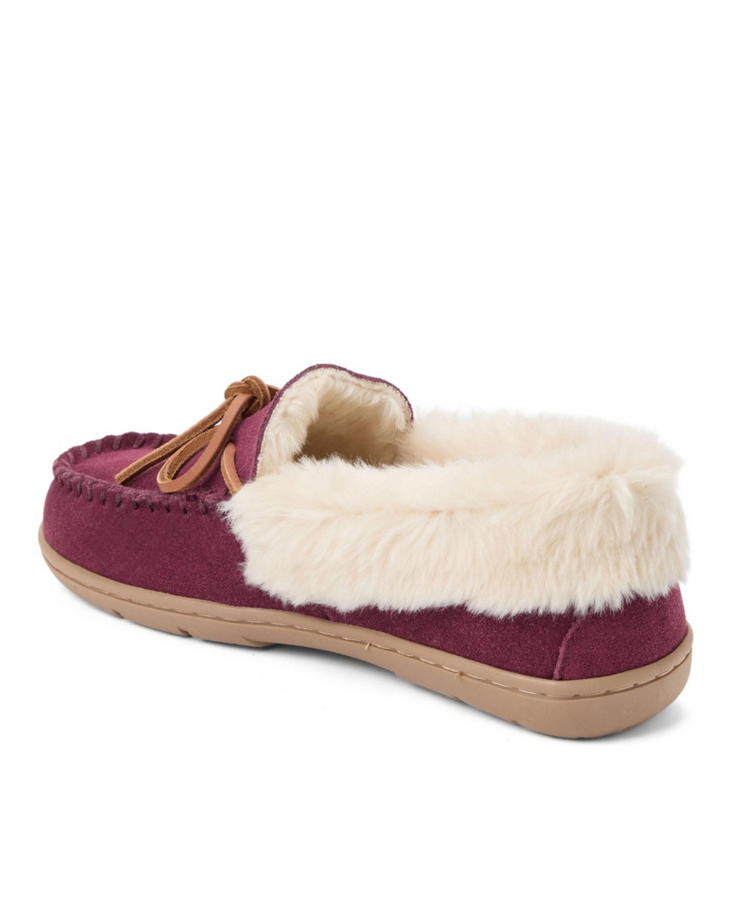 Женские тапочки Clarks Suede Moc With Leather Lacing and Faux Fur Trim Slippers, цвет: Бордовый — фото 6