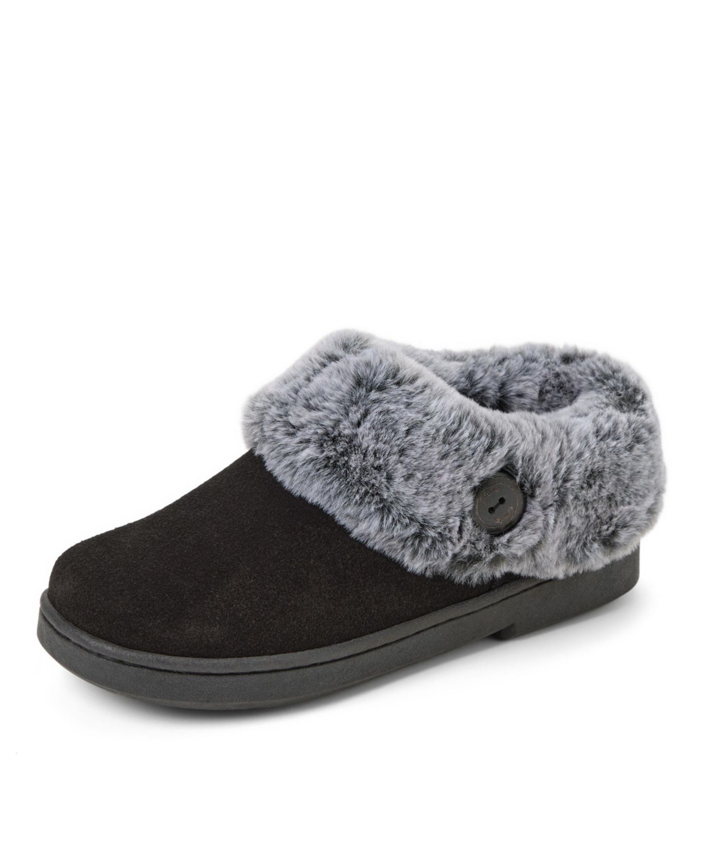 Женские сабо Clarks Suede Clog With Tipped Faux Fur Cuff and Button Detail Slippers, цвет: Чёрный — фото 8