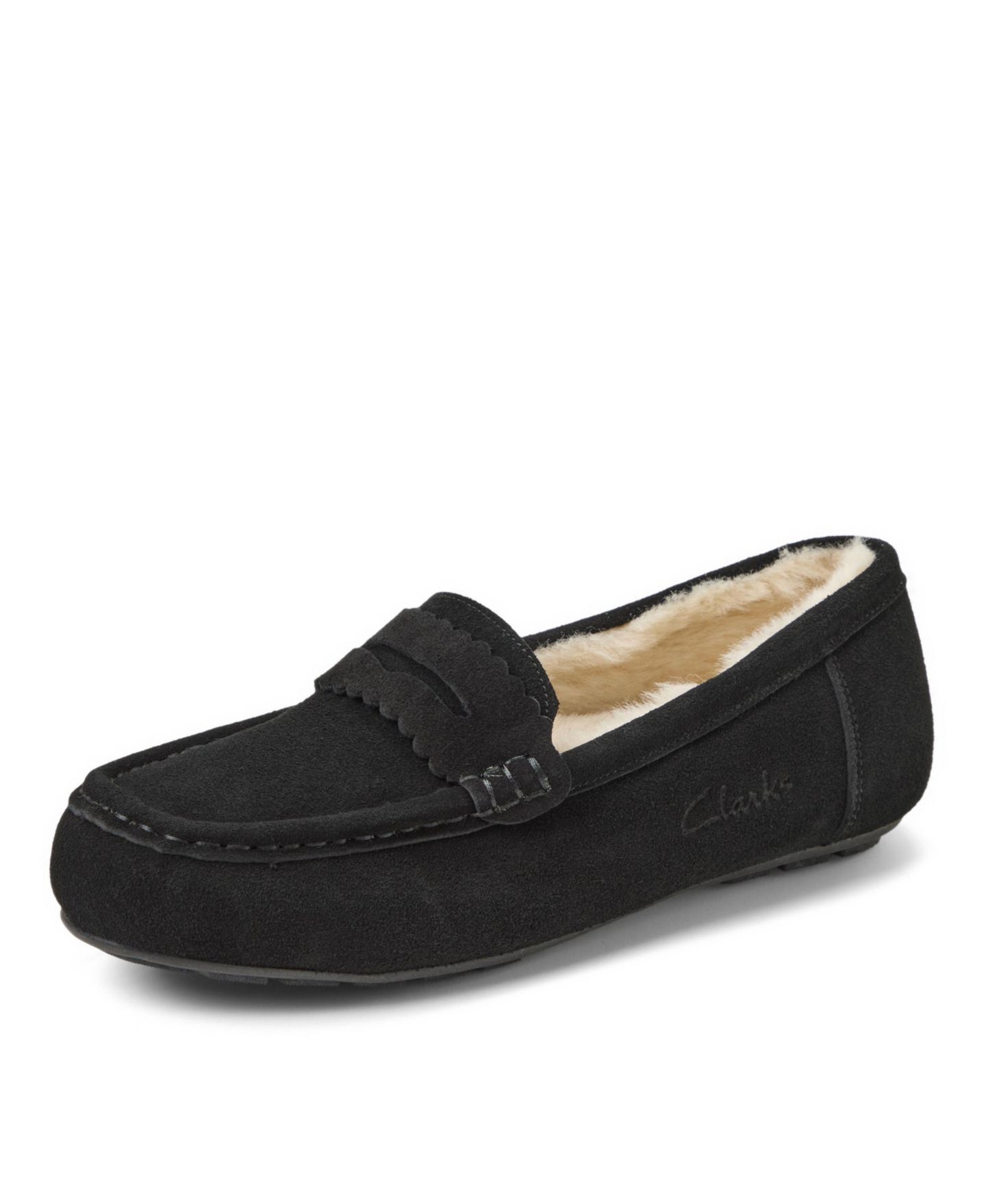 Женские тапочки Clarks Memory Foam Moccasin Penny Loafer Suede Slippers, цвет: Чёрный — фото 8