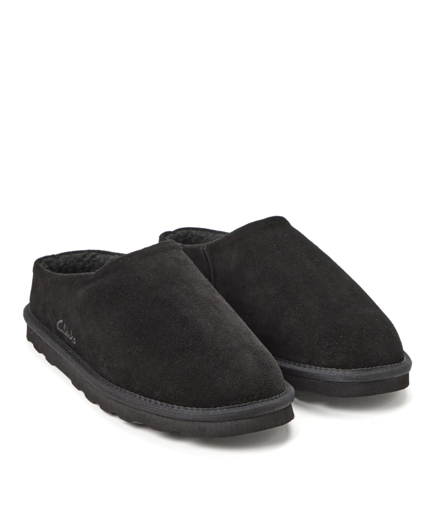 Мужские сабо Clarks Genuine Suede Memory Foam Clog Slippers, цвет: Чёрный — фото 7
