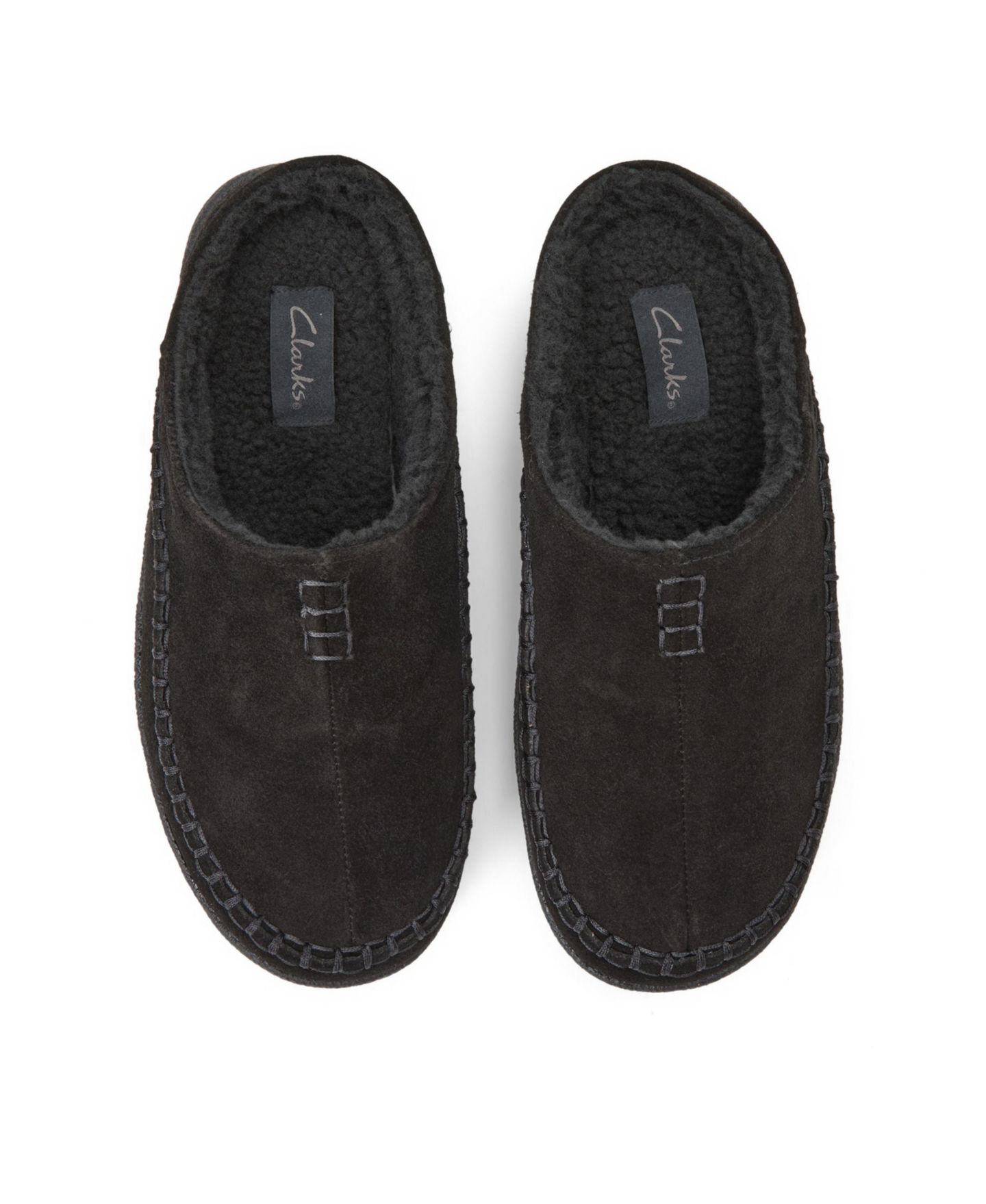 Мужские сабо Clarks Suede Stitch Genuine Cow Suede Memory-Foam Clog Slippers, цвет: Чёрный — фото 4