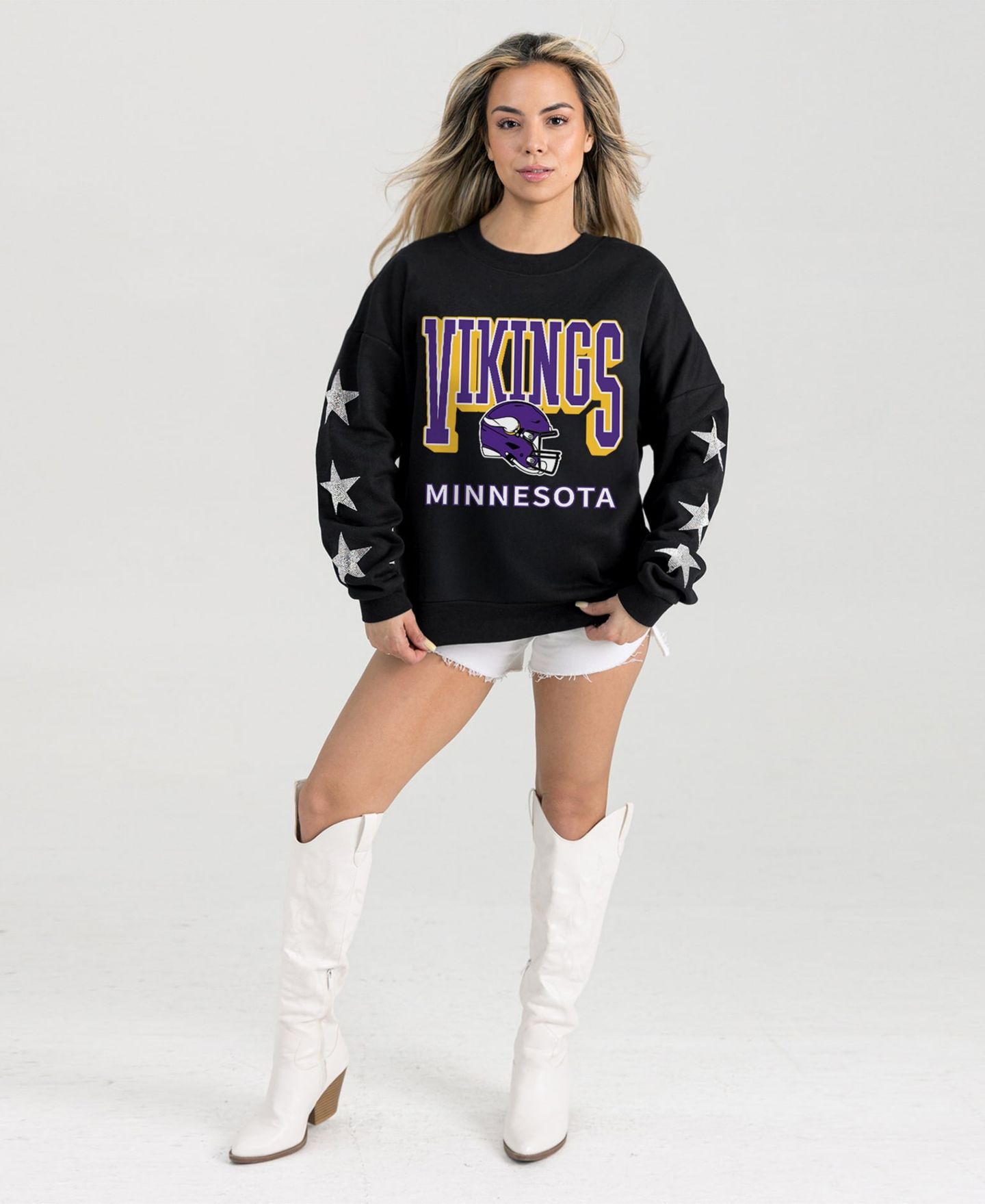 Женская толстовка Gameday Couture Black Minnesota Vikings Pure Victory Rhine stud Star-Sleeve Pullover — фото 1