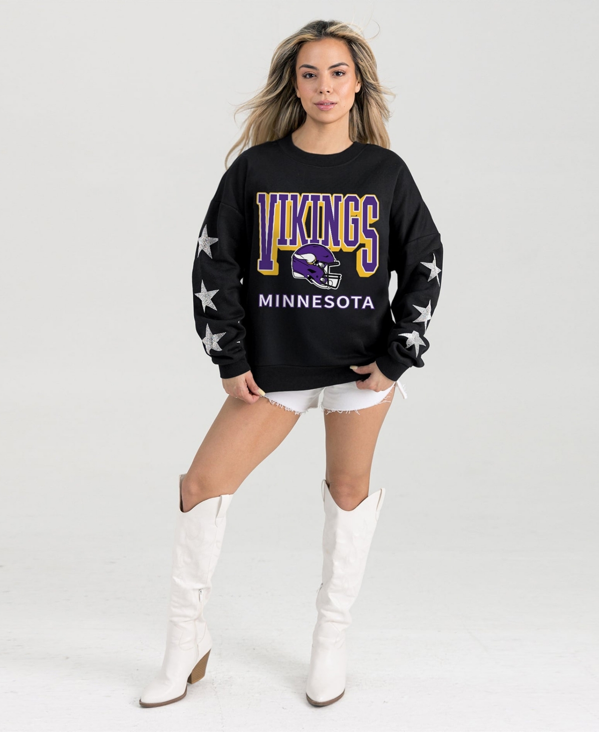 Gameday Couture Women's Black Minnesota Vikings Pure Victory Rhine stud Star-Sleeve Pullover Sweatshirt - Black