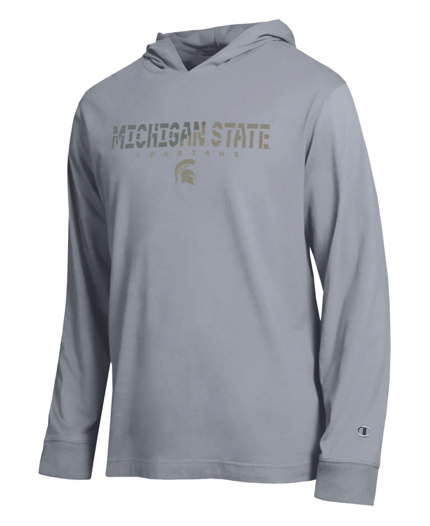 Мужская футболка Champion Heather Gray Michigan State Spartans Operation Hat Trick Flag Hooded Long-Sleeves — фото 3