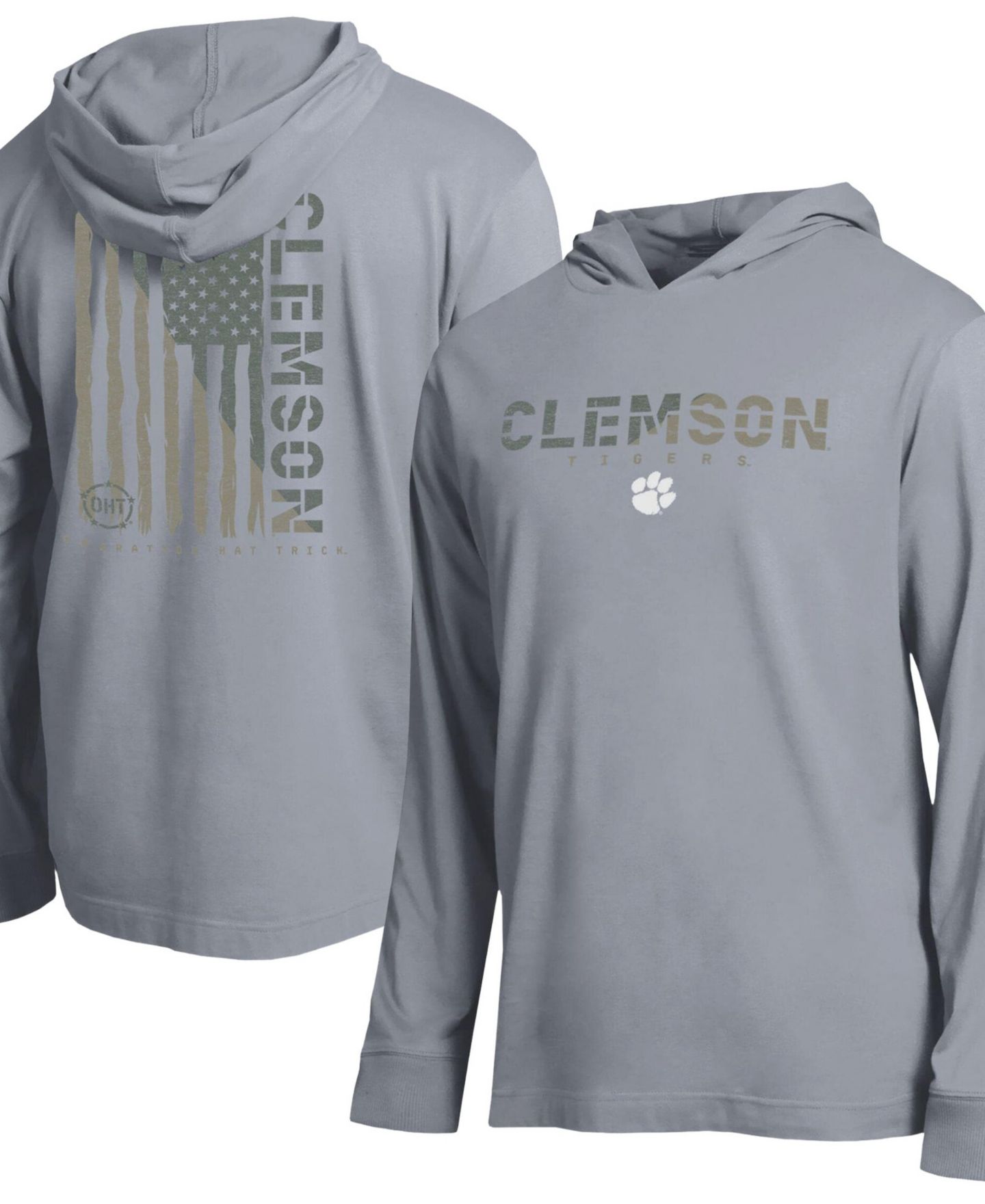 Мужская футболка Champion Heather Gray Clemson Tigers Operation Hat Trick Flag Hooded Long-Sleeves — фото 1