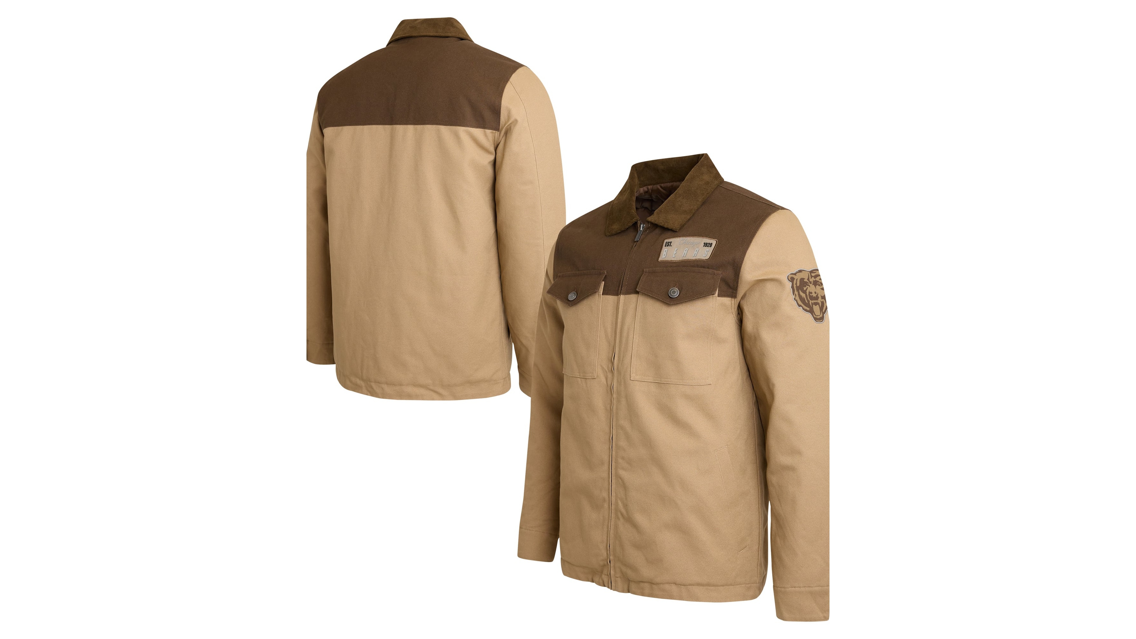Darius Rucker Collection By Fanatics Men's Tan/Brown Chicago Bears Full-Zip Canvas Jacket