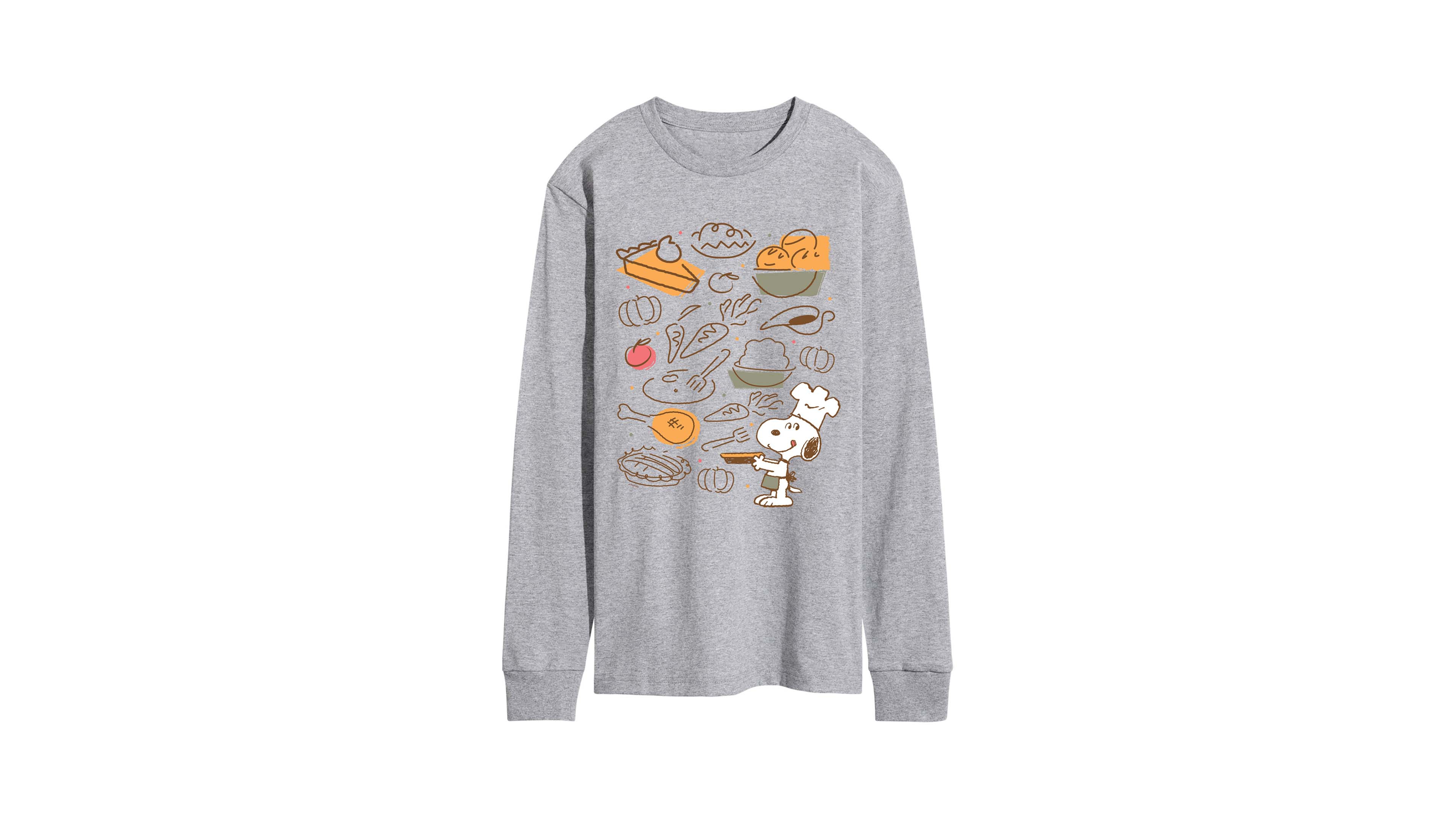 Airwaves Men's Snoopy Thanksgiving Food Grid Long-Sleeve Crewneck T-Shirt