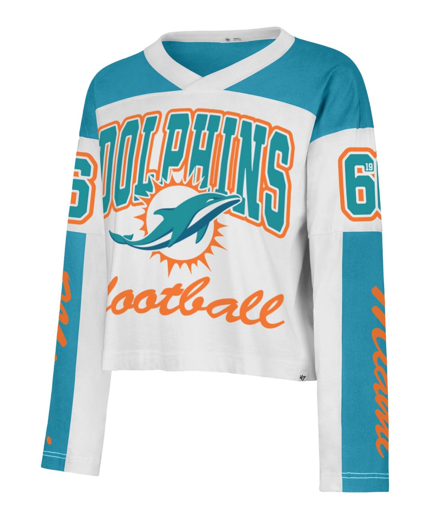 Женская футболка '47 Brand White Miami Dolphins Exclamation Metro V-Neck Long-Sleeves Jersey — фото 3