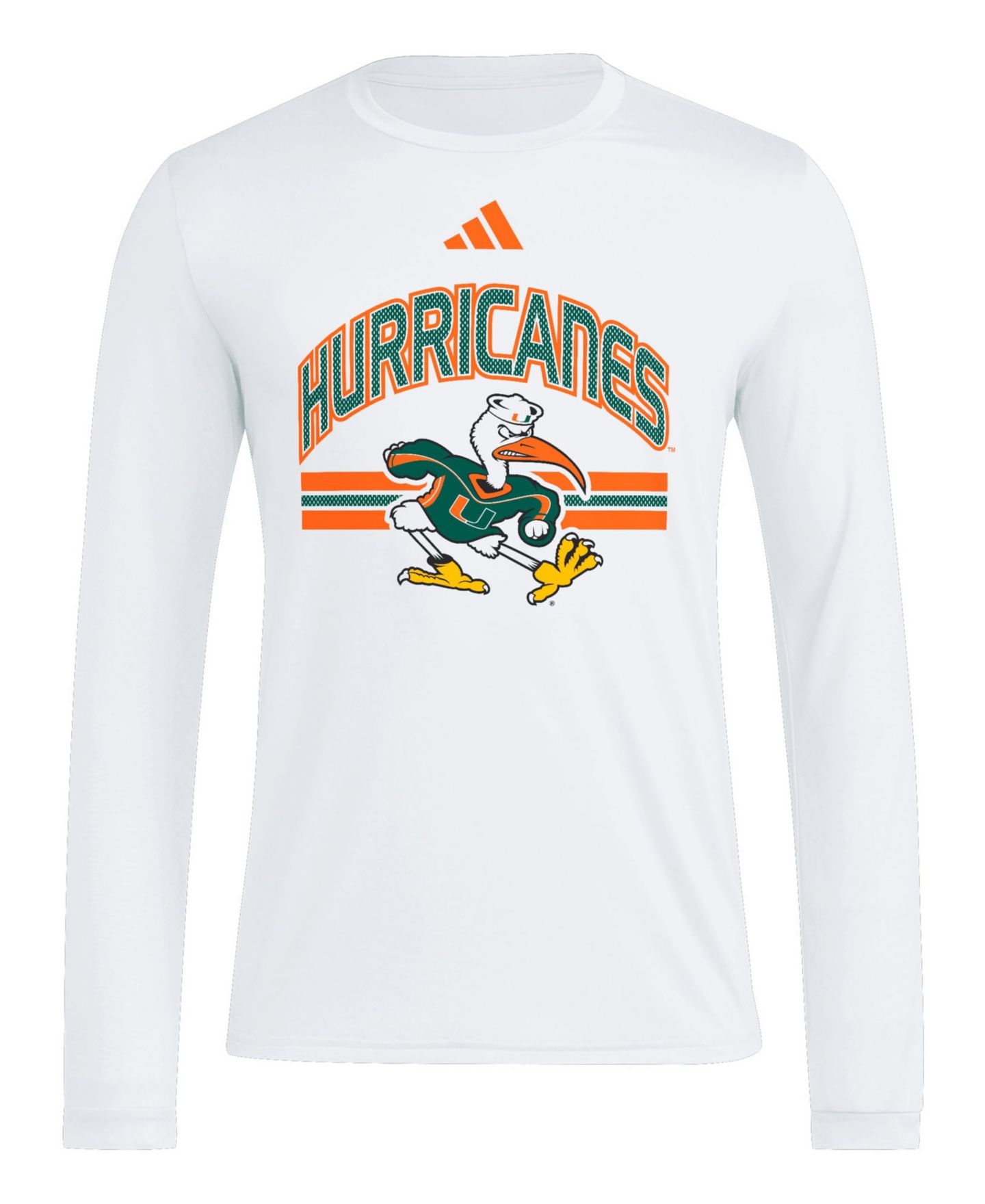 Мужская футболка adidas White Miami Hurricanes It's Back Pregame Long-Sleeves — фото 2