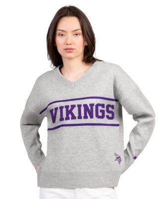Women's Gray Minnesota Vikings Best Shot V-Neck Sweater