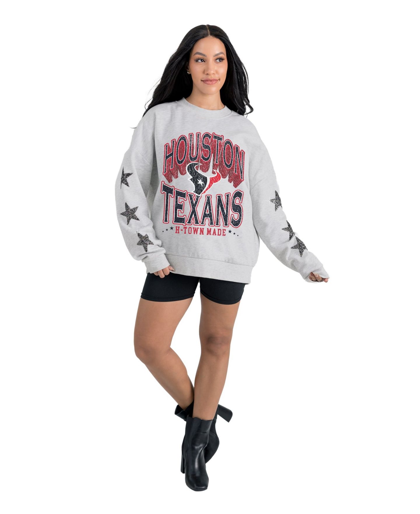 Женская толстовка Gameday Couture Ash Houston Texans Resilience Relaxed Rhinestone Pullover — фото 3