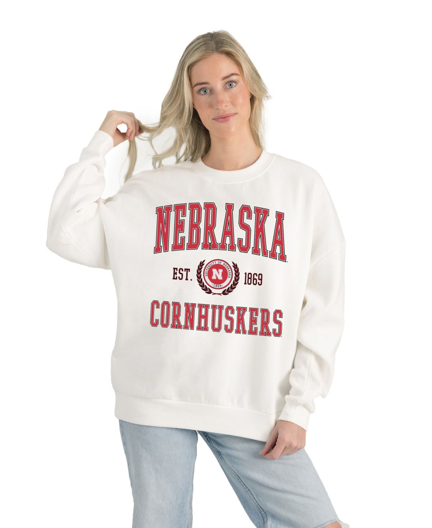 Женская толстовка Gameday Couture White Nebraska Huskers Premium Fleece Drop Shoulder Oversized Pullover — фото 1