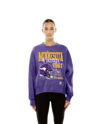 Women's Purple Minnesota Vikings Throwback Mineral Wash Boxy Fleece Crewneck Sweatshirt