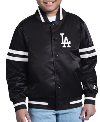 Big Boys' and Girls' Black Los Angeles Dodgers Team Logo Full-Snap Satin Varsity Jacket
