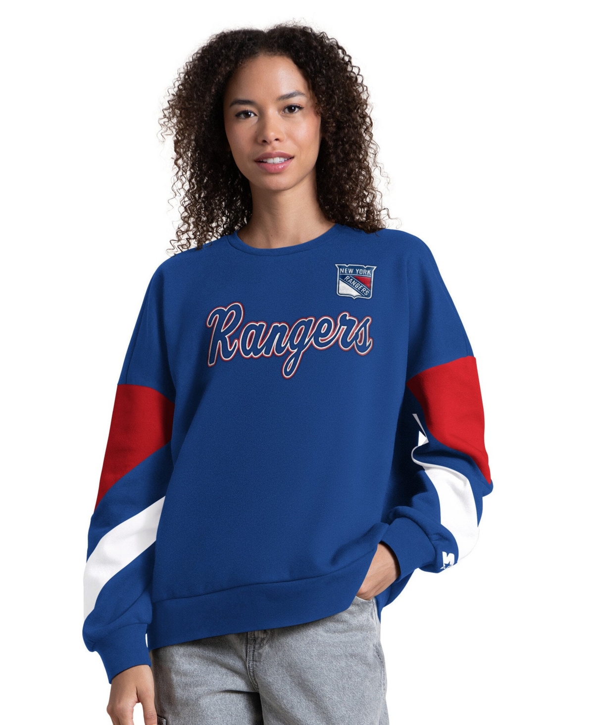 Starter Women's Blue New York Rangers Grand Slam Sleeve Color Block Sweatshirt - Blue