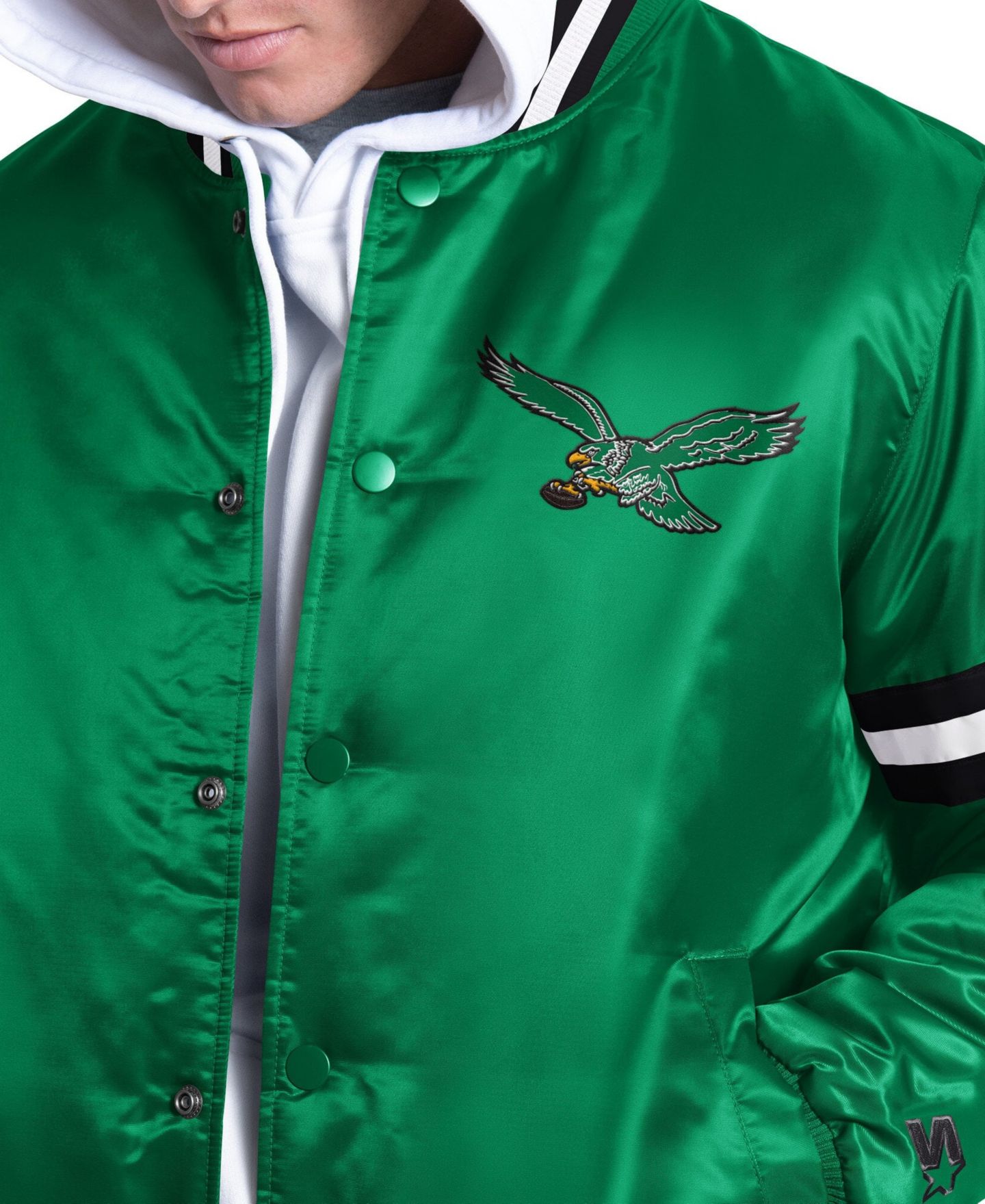 Мужская куртка Starter Kelly Green Philadelphia Eagles Courtside Varsity Retro Logo Full snap — фото 4