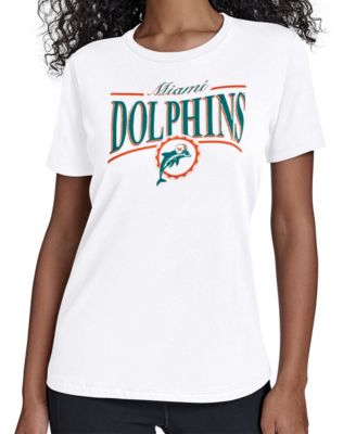 Women's White Miami Dolphins Throwback Arch Stripe T-Shirt