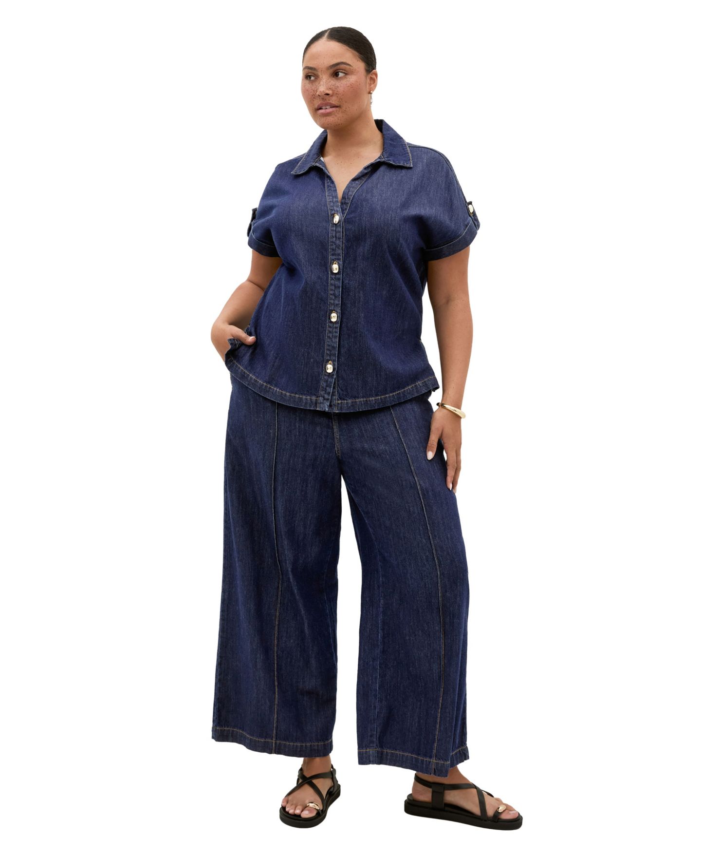 Женская рубашка CITY CHIC Plus Size Tilly Cotton Denim, цвет: Тёмный джинсовый — фото 3