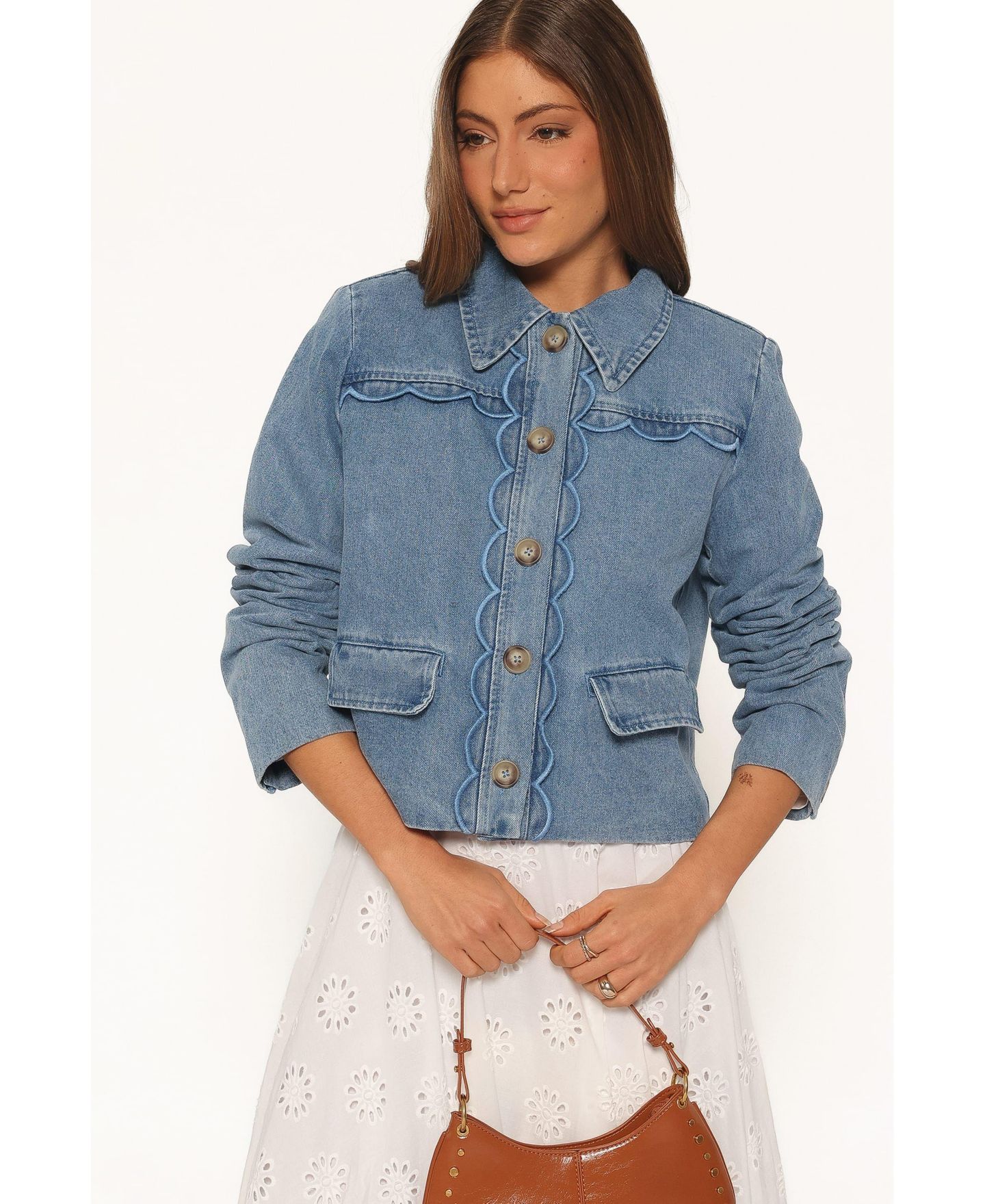 Женская куртка Petal and Pup Heidi Scallop Trim Denim, цвет: Синий — фото 2