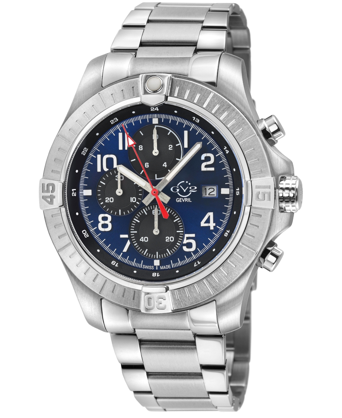 GV2 by Gevril Men's Swiss Quartz T38 Chronograph Silver Stainless Steel Bracelet Watch, 45mm - Silver