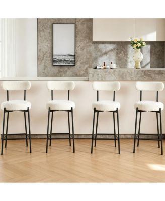 26" Boucle Counter Height Bar Stools Set of 4 with Ergonomic Backrest and Thick Cushion - Heavy Duty Metal Legs for Kitchen Island, Dining Room