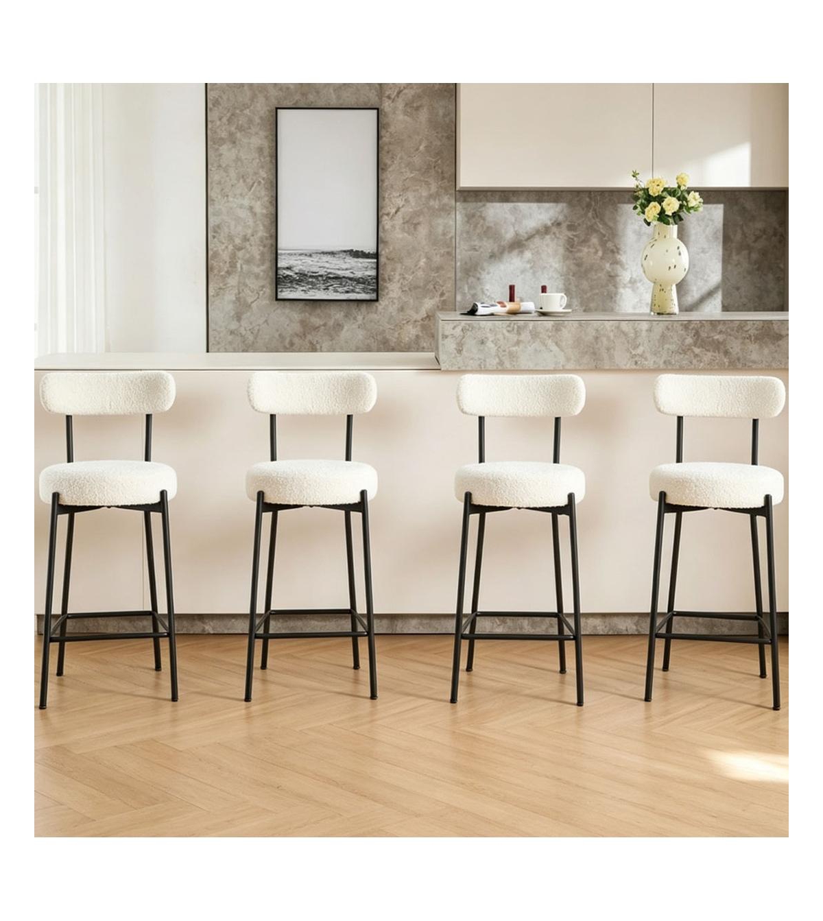homfan 26" Boucle Counter Height Bar Stools Set of 4 with Ergonomic Backrest and Thick Cushion