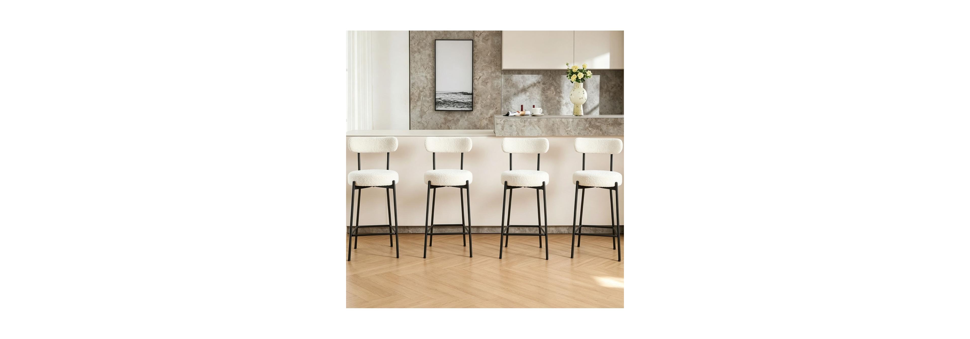 homfan 26" Boucle Counter Height Bar Stools Set of 4 with Ergonomic Backrest and Thick Cushion