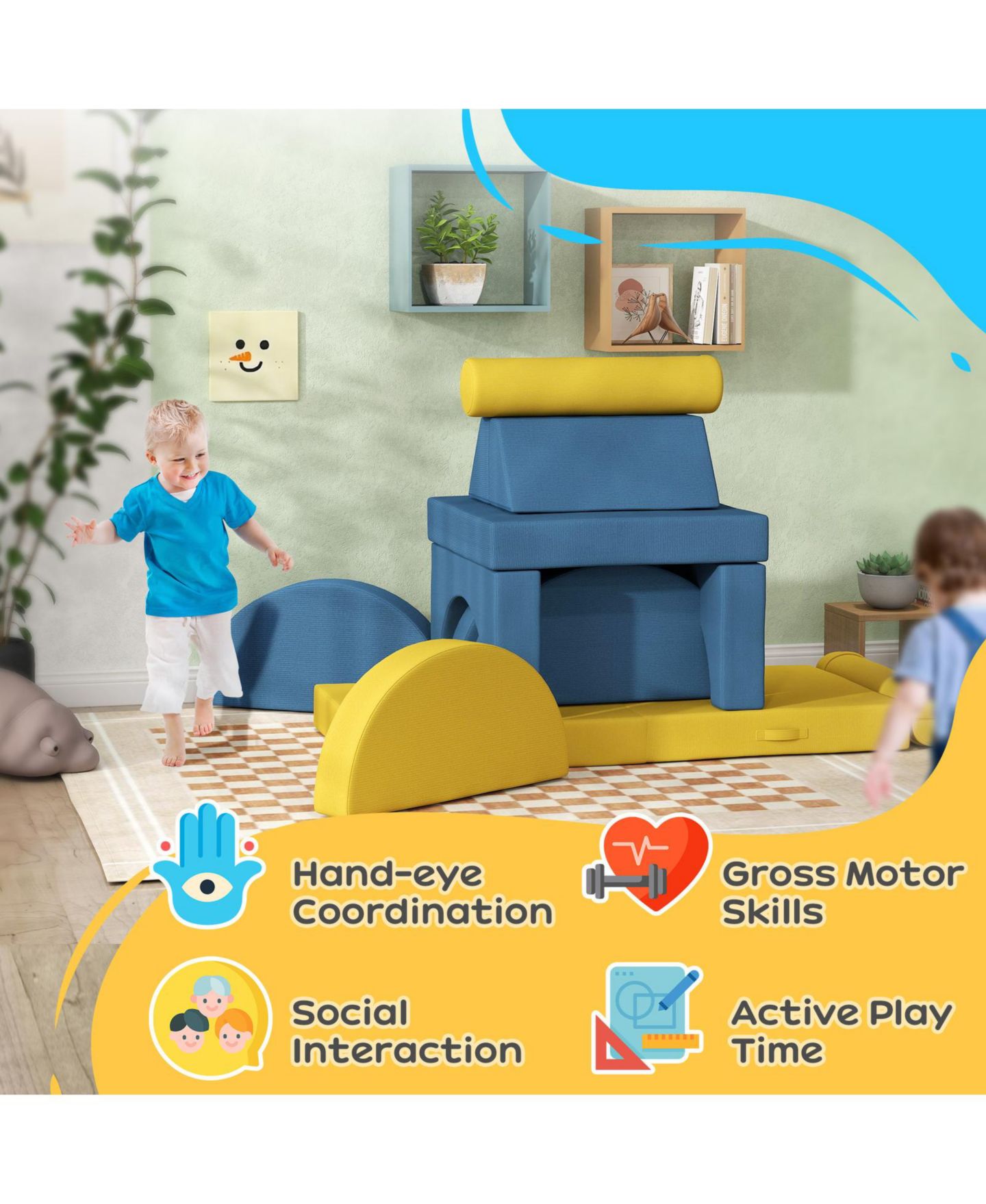 Детские конструкторы Glintex 14-Piece Corduroy Foam Climbing Block Set, Ages 18 Months+, цвет: Жёлтый — фото 7