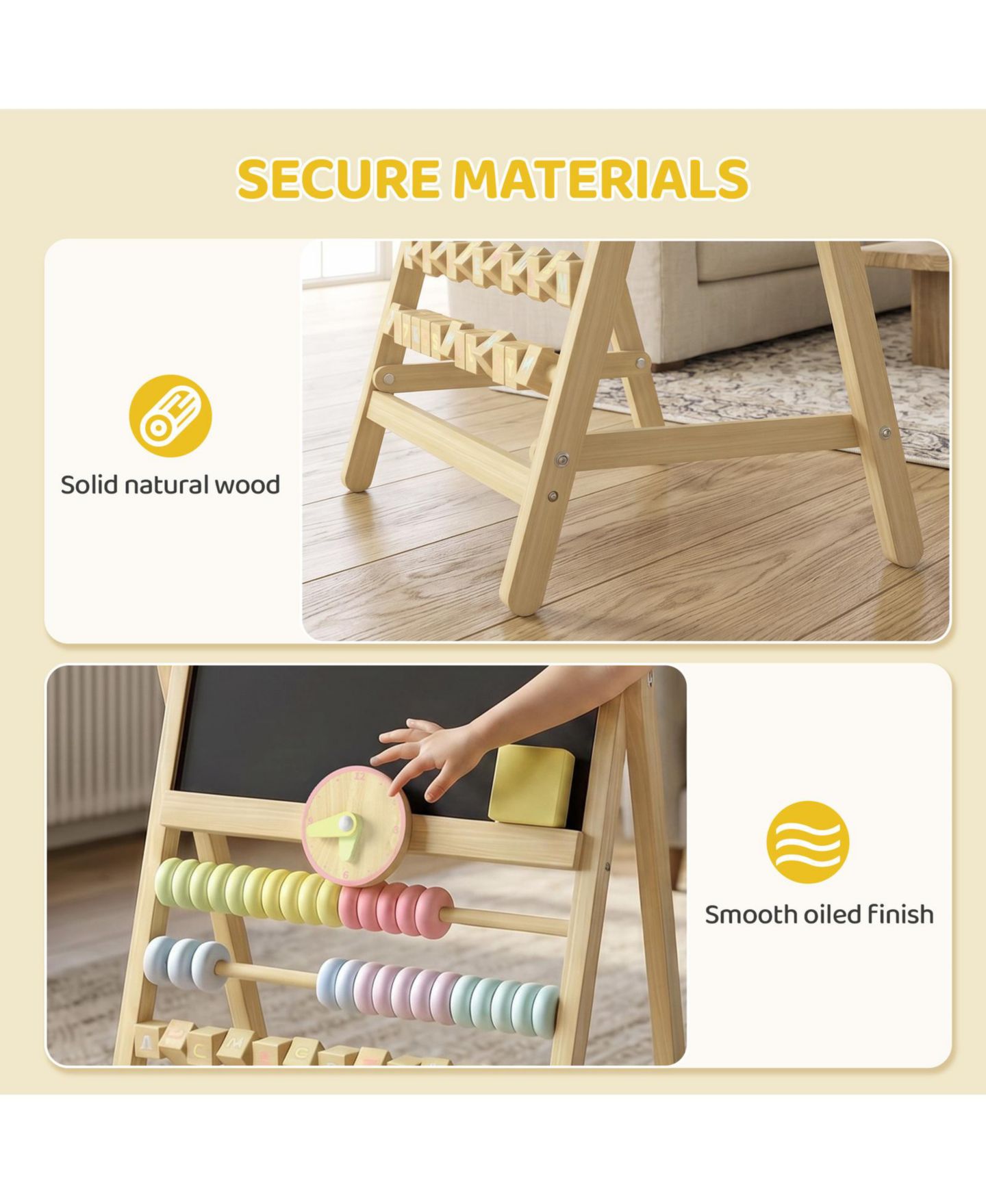 Детская игрушка Glintex Art Easel with Double-Sided Chalkboard, Clock and Abacus, Ages 2+, цвет: Натуральный — фото 7