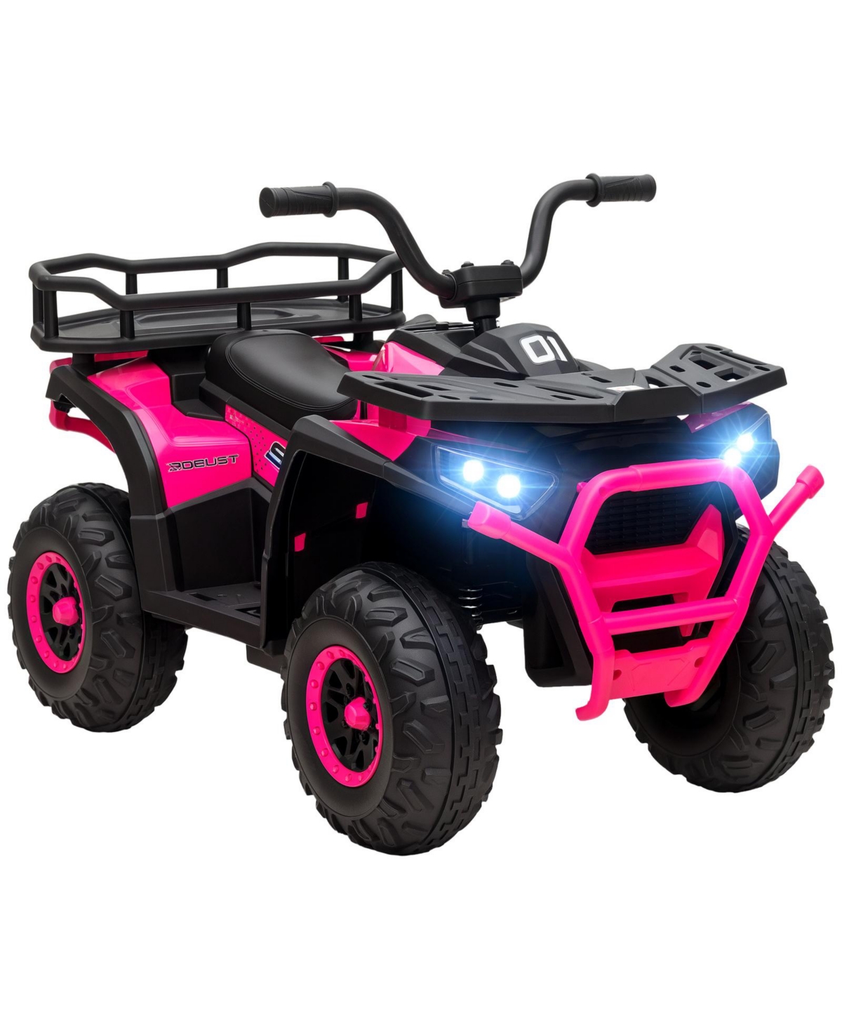 Glintex 12V Kids Atv Quad with 4-Wheel Spring Suspension, Storage Basket and Led Lights