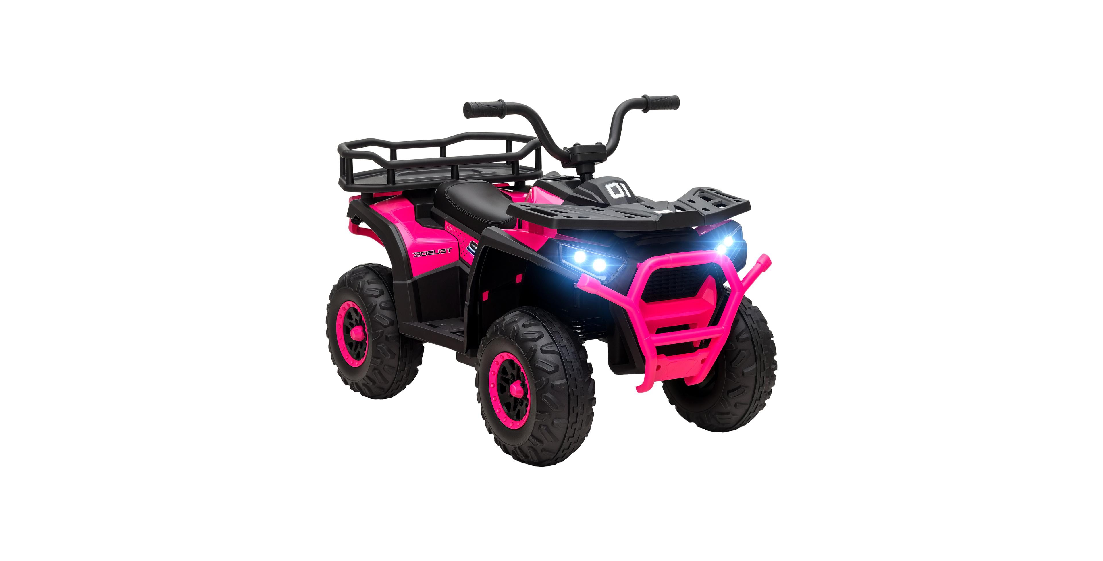 Glintex 12V Kids Atv Quad with 4-Wheel Spring Suspension, Storage Basket and Led Lights