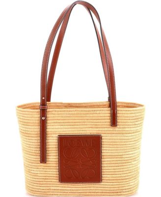 Small Square Basket Tote Woven Raffia