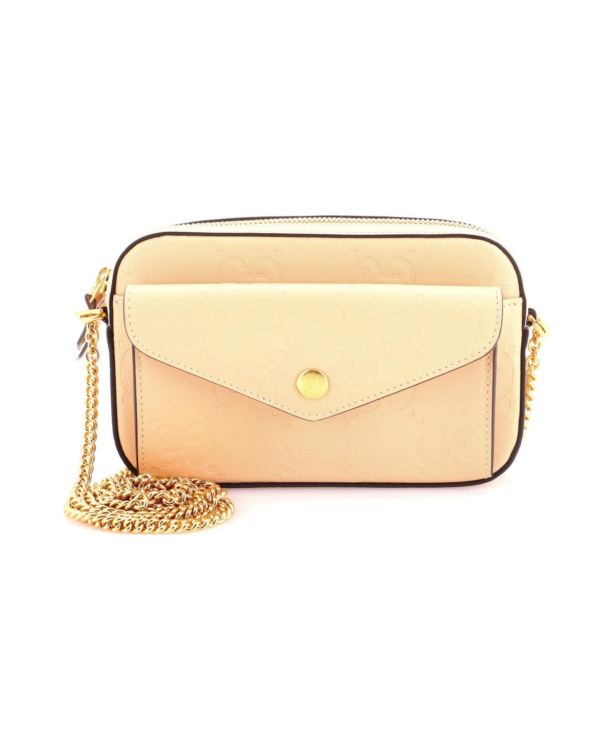 Pre-Owned Gucci Super Mini Front Pocket Chain Shoulder Bag Jumbo Gg Embossed Leather - Natural