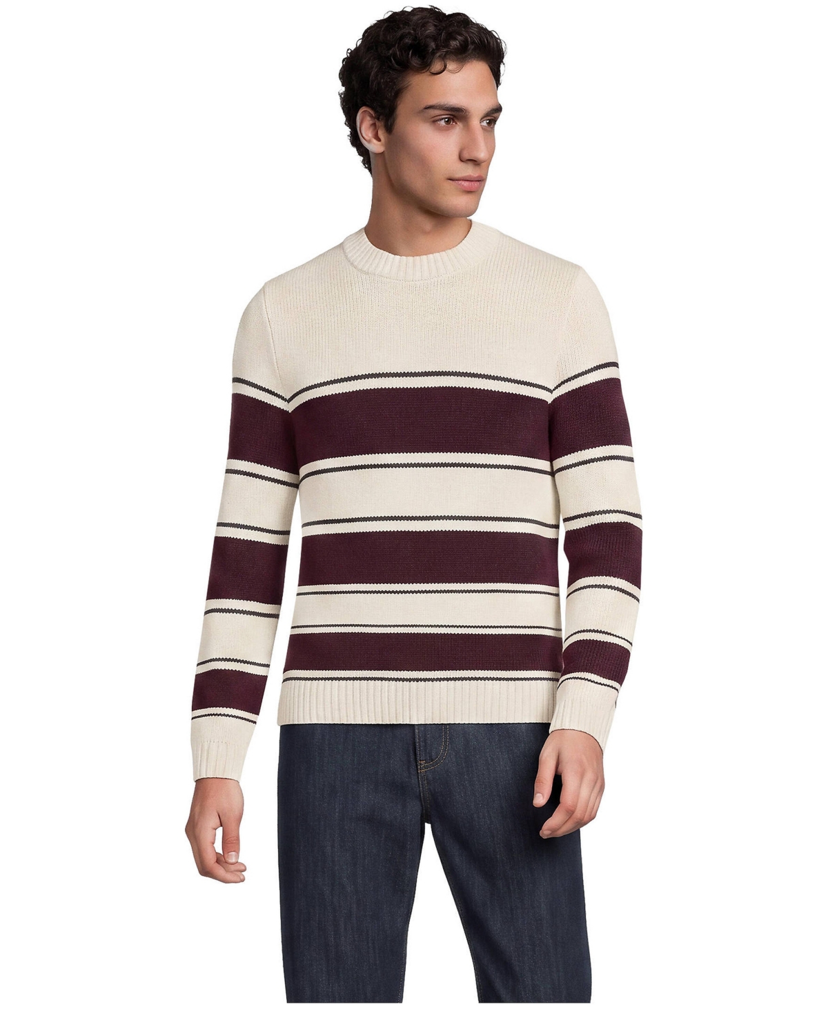 Lands' End Men's Long Sleeve Drifter Stripe Crewneck Sweater