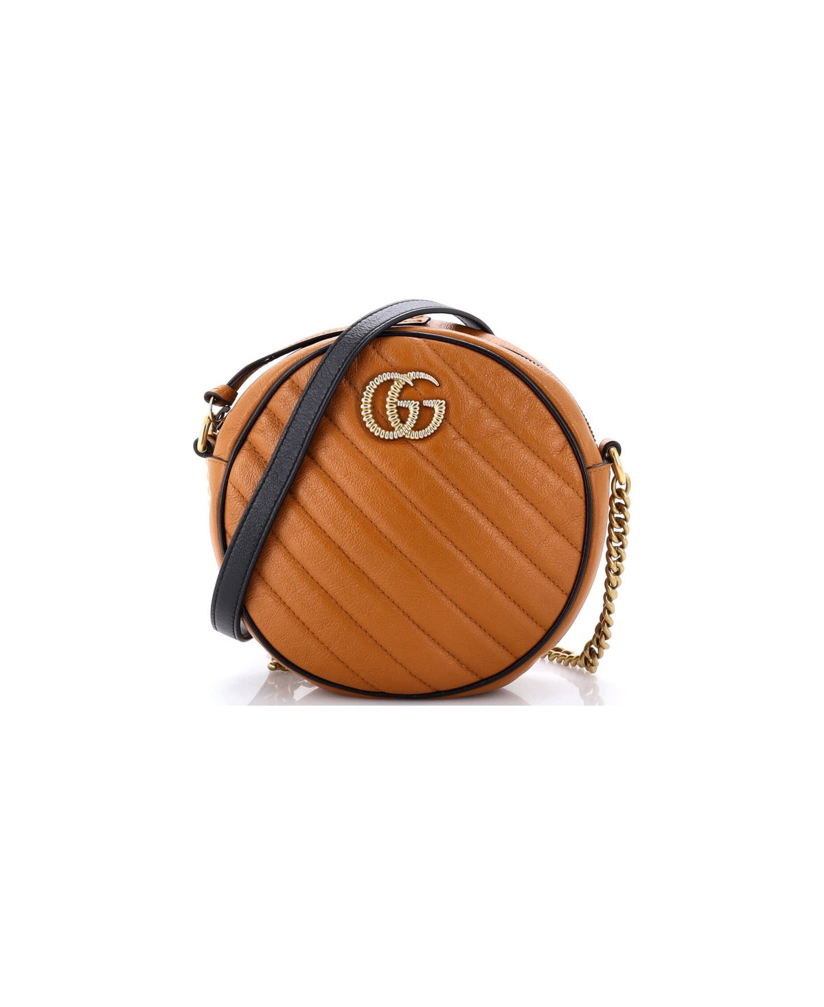 Pre-Owned Gucci Mini Gg Marmont Round Shoulder Bag Diagonal Quilted Leather - Brown