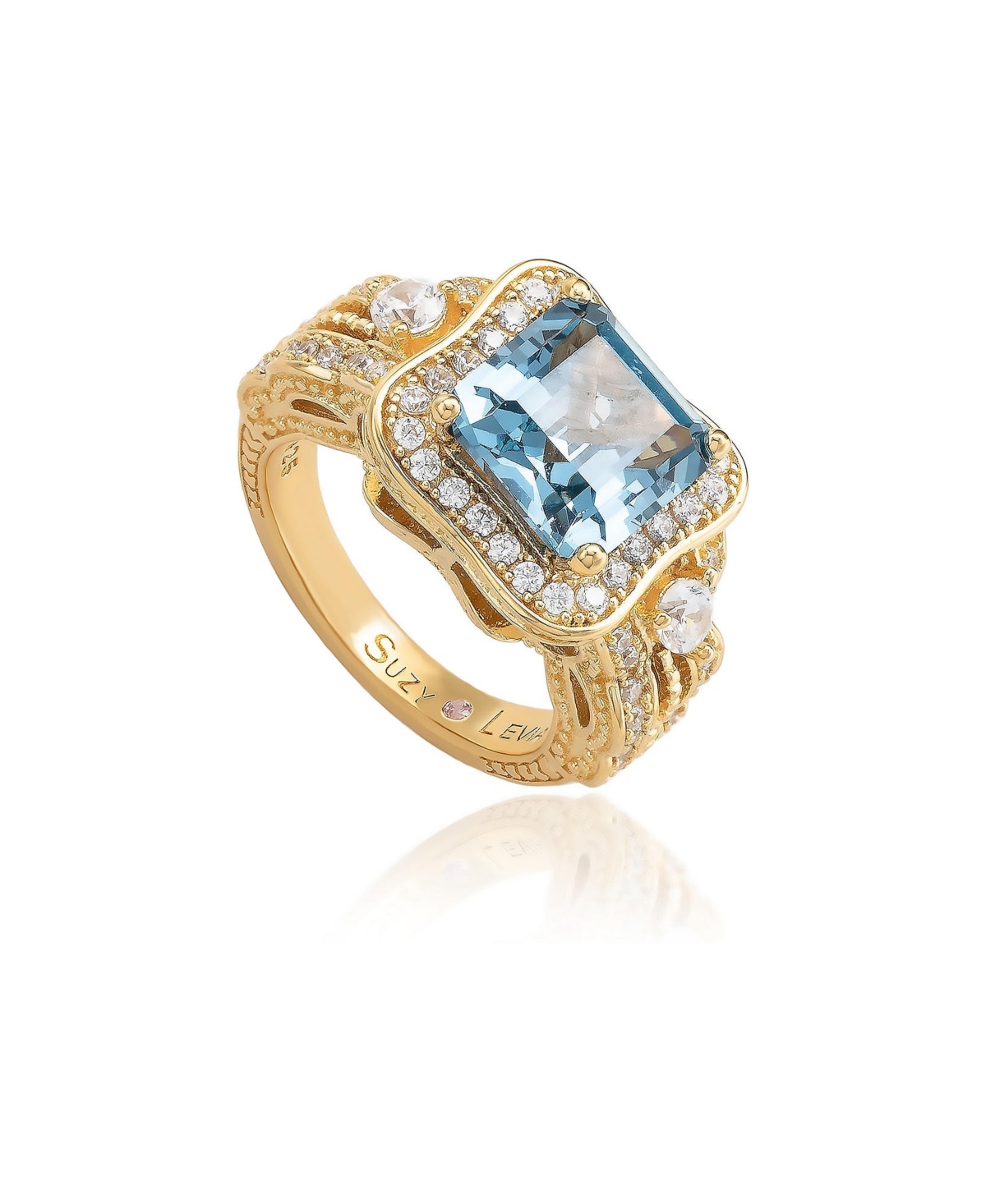 Suzy Levian New York Cubic Zirconia Pave Halo Engagement Ring - Blue