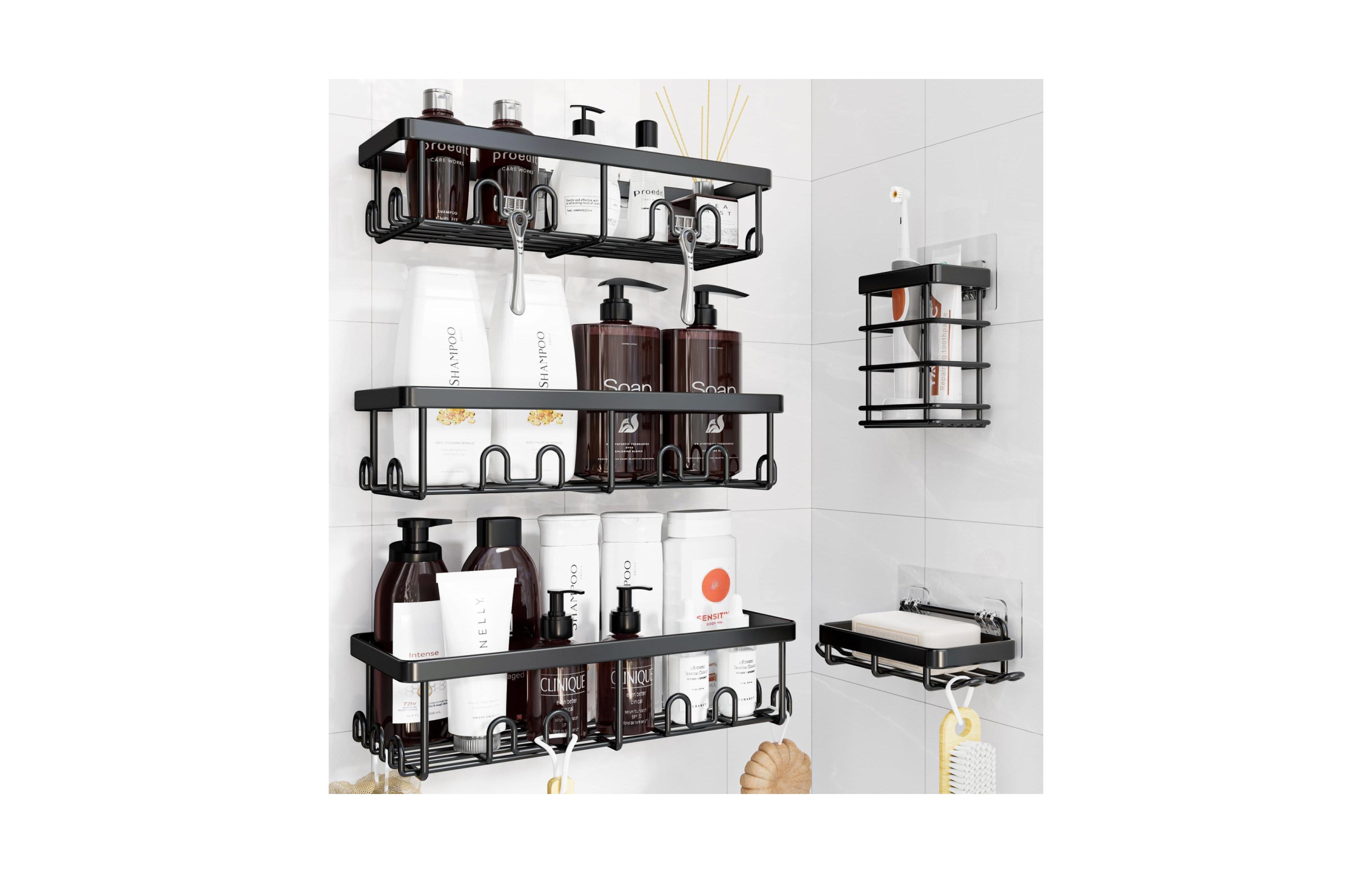 Cyqbd 5 Piece Shower Adhesive Rustproof Wall Rack Organizer Bathroom Hardware