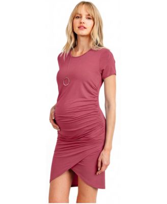 Maternity Rayon Modal-Blend Short-Sleeve Ruched Dress