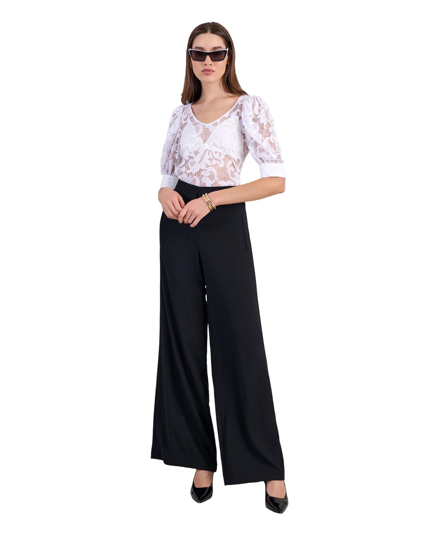 Женская футболка Anne Fontaine Katia Open Lace V-Neck Puff Sleeves, цвет: Белый — фото 2