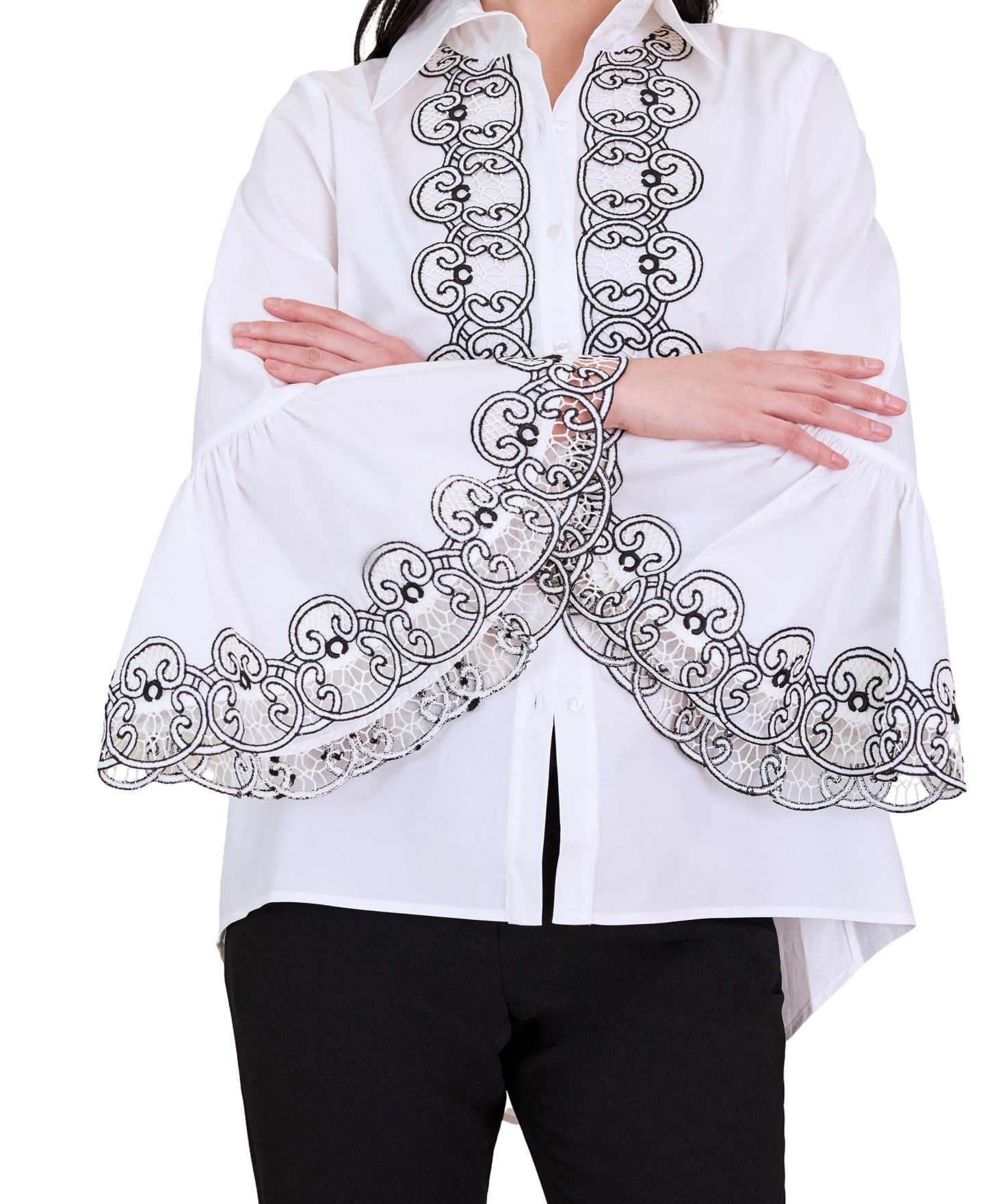 Женская рубашка Anne Fontaine Doja Bell-Sleeve High-Low, цвет: Белый — фото 4