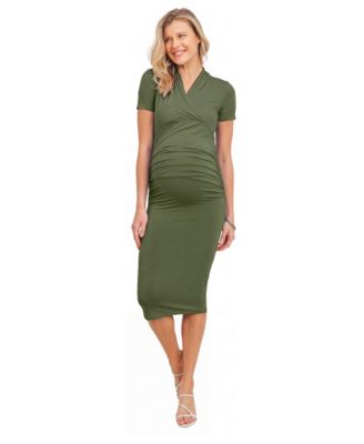 Maternity Surplice Short-Sleeve Midi Dress