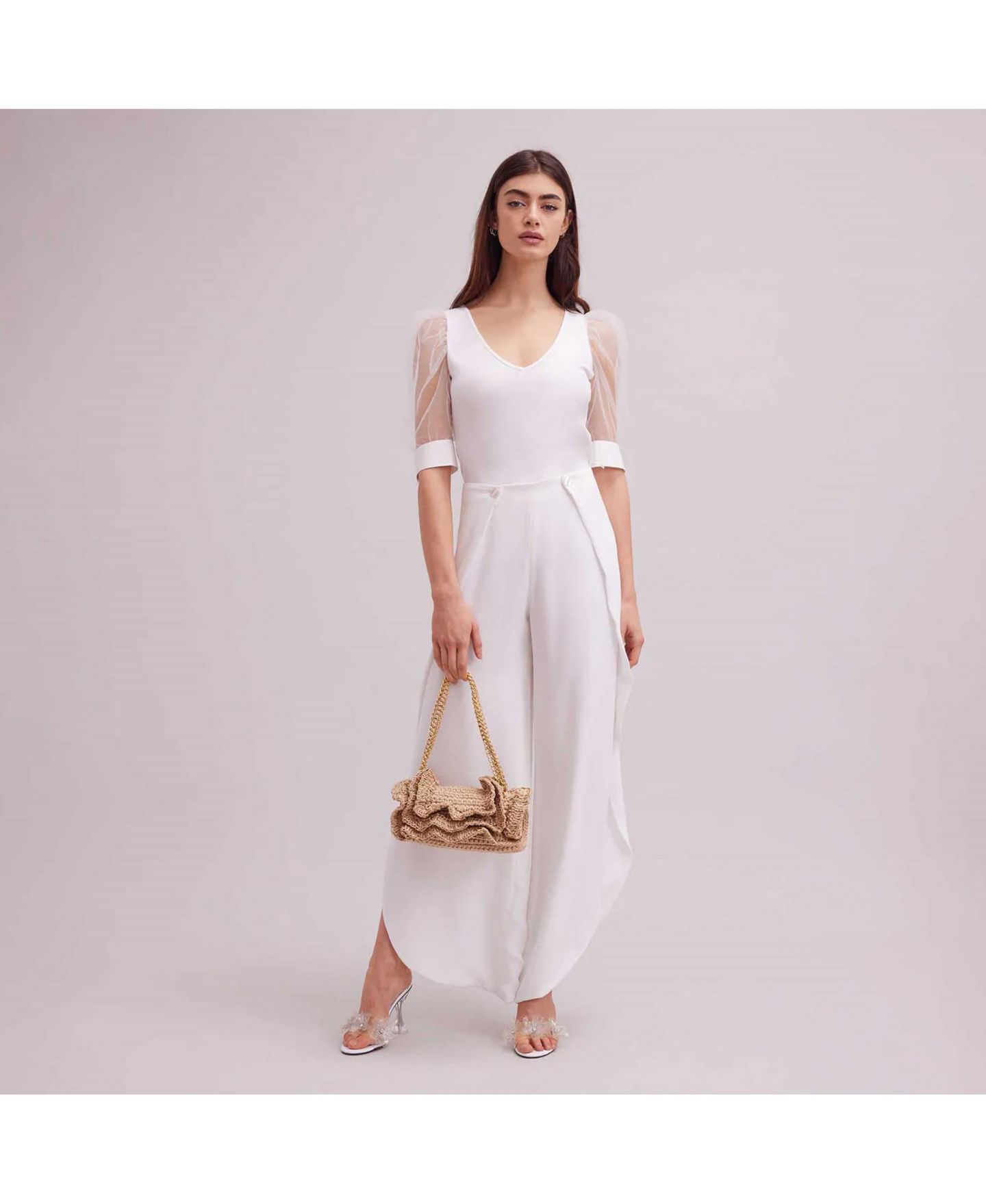Женская футболка Anne Fontaine Aerial V-Neck Sheer Mesh Sleeves, цвет: Белый — фото 2