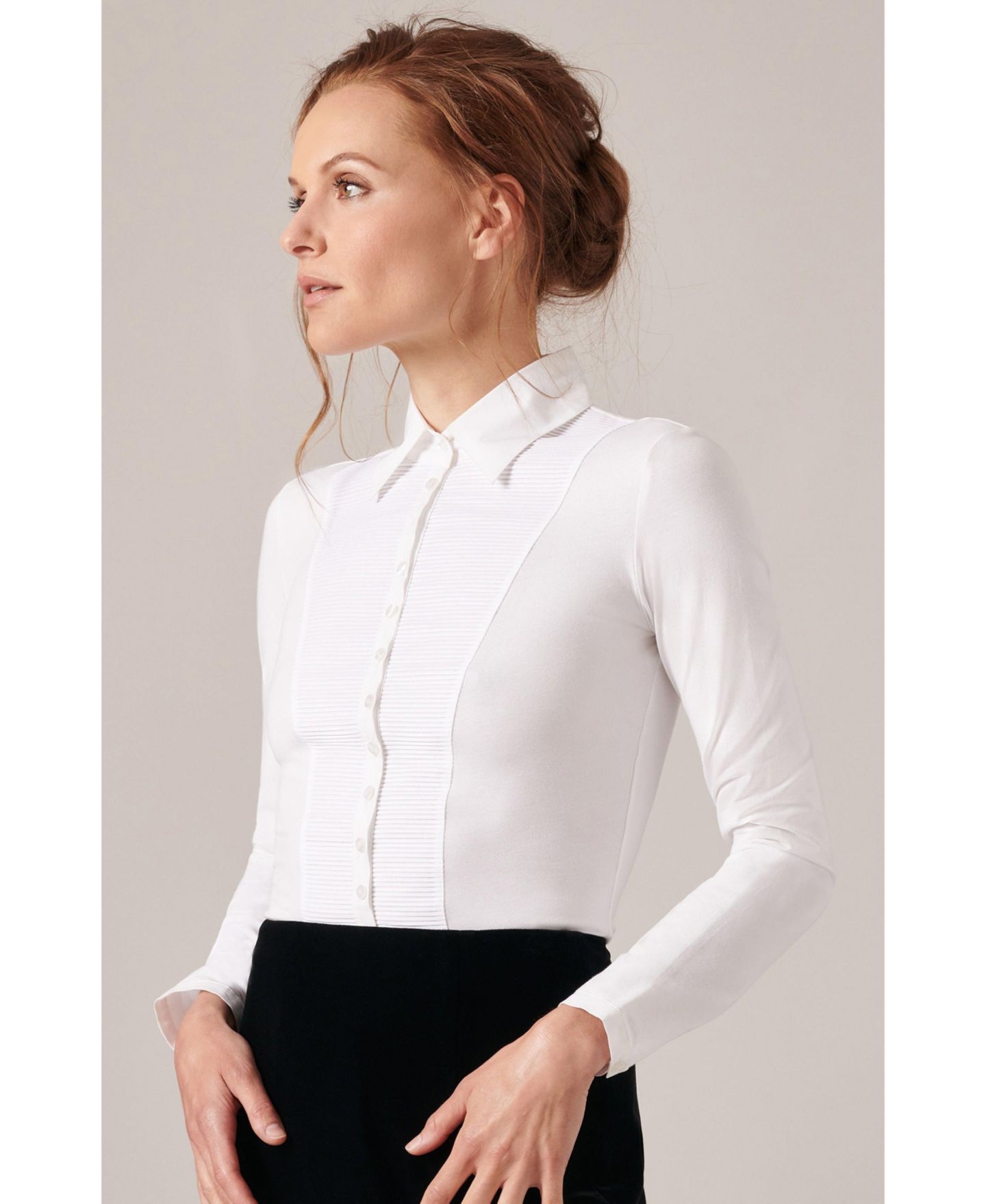 Женская блузка Anne Fontaine Clodie Point Collar Long-Sleeve Pleated, цвет: Белый — фото 4
