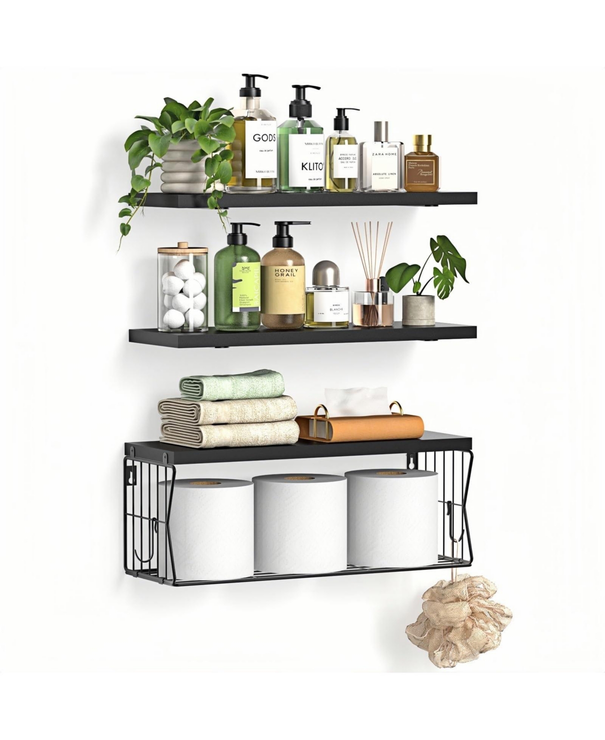 Cyqbd 3 Pack Floating Bathroom Hardware Shelves Wall Mounted Wooden Set Over Toilet Storage Organizer