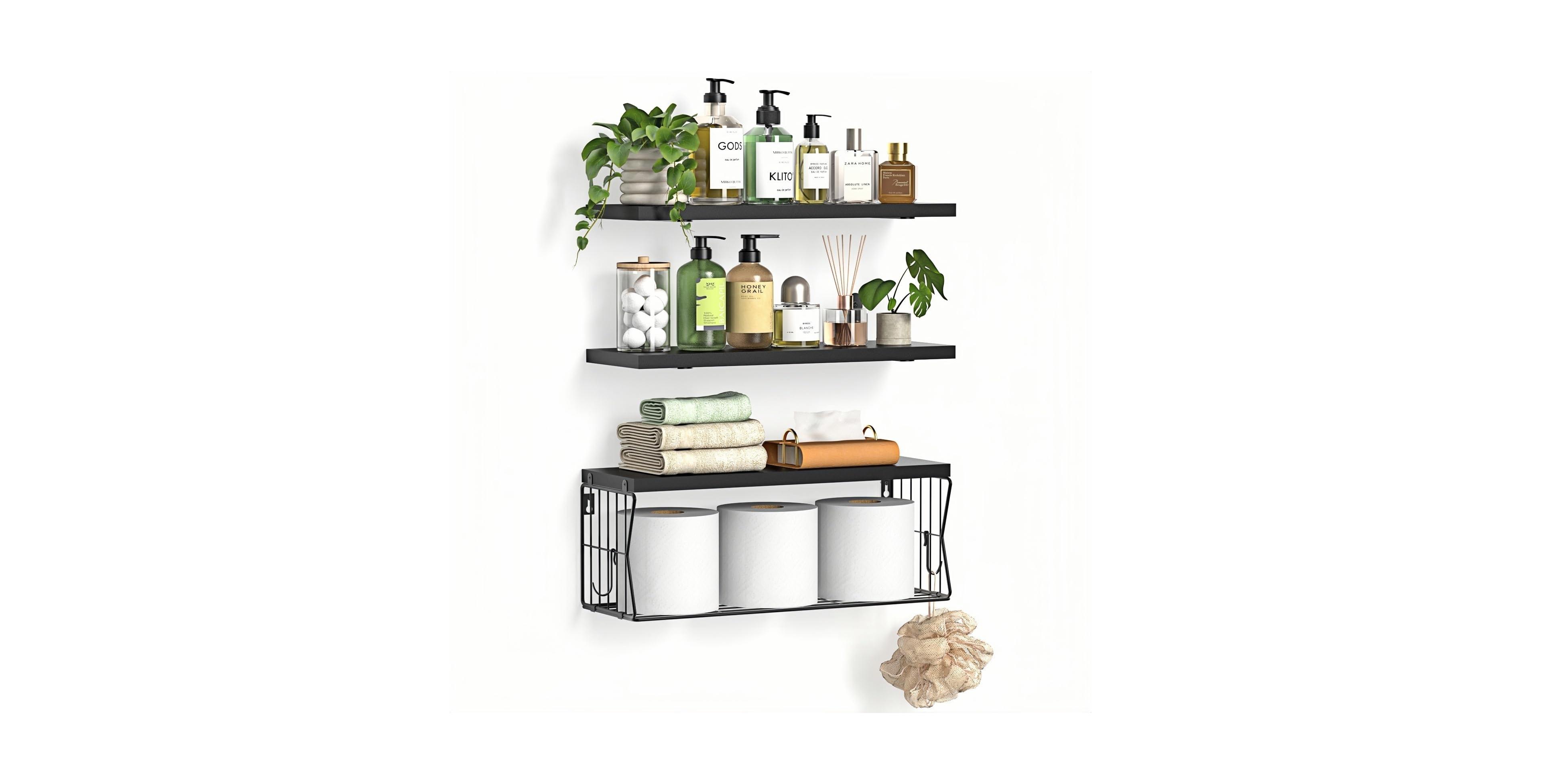 Cyqbd 3 Pack Floating Bathroom Hardware Shelves Wall Mounted Wooden Set Over Toilet Storage Organizer